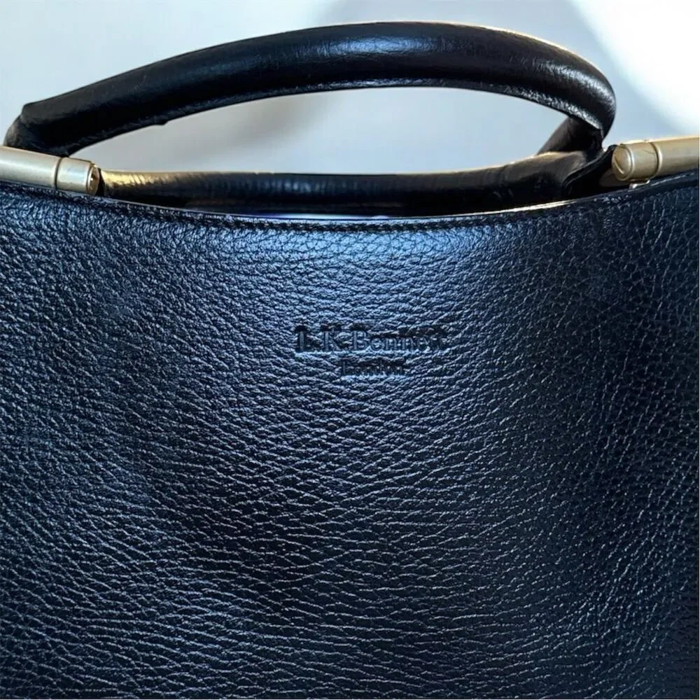 L.K. Bennett London Tt Julia Black Leather Satchel Gold Hardware Crossbody Bag